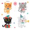 Set Of Cute Little Cats. Cartoon Animal. Vector Collection On A White Background.