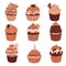 Set of cute little chocolate cupcakes