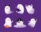 Set of cute little ghosts. Friendly Halloween character with funny face cartoon vector