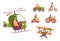 Set of cute little kids driving of various transport a vector illustrations