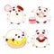Set of cute little pandas with donuts. Collection of lovely fat pandas with sweet bakery