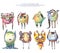 Set of cute and lovely hand drawn monsters, drawn with pencils and ink on white background. Raster large illustration with collect
