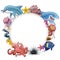 Set cute marine animals colorful on white