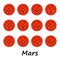 Set of cute mars smiley. Mars emoticons, flat emoji, kawaii style emotion