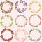 Set of cute multicolored floral wreaths vector frames with flowers