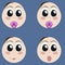 Set of cute newborn baby emoticons. Very simple but expressive cartoon baby faces. Various baby expressions and emotions