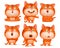 Set of cute orange cat cartoon characters in various poses.