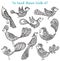 Set of cute ornamental hand drawn birds