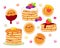 Set of cute pancake icons in kawaii style