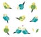Set of cute parrots in different poses. Flat icons.
