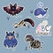Set of cute patch badges with animals alphabet V - Z