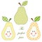 Set of cute pears as retro fabric applique