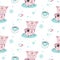 Set of cute pig cartoon seamless characters pattern. Chinese symbol of the 2019 year. Happy New Year. Cute funny piggy