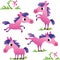 Set of cute pink cartoon pony