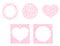 Set of cute pink frames for Valentine Day. Circle shape, heart shape ornament. Isolated editable vector clip art on white