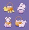 Set of cute rabbits and chickens of easter