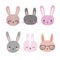 Set of cute rabbits. Funny doodle animals. Little bunny in cartoon style