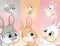 Set of cute rabbits vertical background vector illustrations