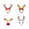 Set of a cute reindeer face with Christmas decoration. Vector illustration. Isolated on white background