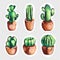 Set of cute sale embroidery cactus in a pots icons