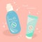 Set of cute sanitizer bottle and gel for hands