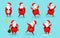 Set of cute Santa characters isolated on blue background. Christ