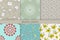 Set of cute seamless patterns. Endless texture for wallpaper, fill, web page background, fabric,covers. Different themes:floral,