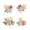 Set of cute small bouquets in Scandinavian style. Floral design elements from doodle flowers. Decoration posy in naive