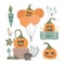 Set of cute spooky Halloween monster pumpkins. Cartoon illustration for card, party invitation, banner, web.