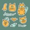 Set Cute sticker doodle cats. Colorful patch badges animals.