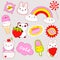 Set of cute stickers in kawaii style