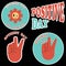 Set cute stickers OPTIMIST DAY, POSITIVE DAY in retro 60s 70s. Flat vector illustration.