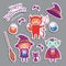 Set of cute stickers witch characters witch, vampire, devil and other magical elements. Halloween character design.