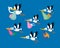 Set of cute storks with newborn. Cartoon funny birds and animal characters on isolated background. Icons for design of