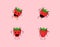 Set of cute strawberry cartoon character with dizzy expression