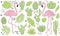 Set of cute summer icons: green tropical leaves, cactus and flamingo. Bright summertime poster. Collection of scrapbooking element