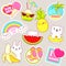 Set of cute summer stickers in kawaii style