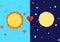 Set of cute sun and moon, day and night. Day and night illustrations with funny smiling cartoon characters of sun and moon. Illust