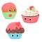 Set of cute sweet baking cupcakes
