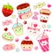 Set of cute sweet icons in kawaii style