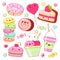 Set of cute sweet icons in kawaii style