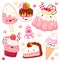 Set of cute sweet icons in kawaii style