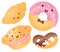 Set Of Cute Sweets. Croissant, Donut, Pretzel, Cupcake.