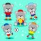 Set of cute teddy bear football player illustration