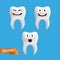 A set of cute tooth characters with different facial expressions. Vector collection of tooth emojis isolated on a blue background