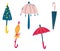 Set of cute umbrellas. Rainy weather. Stylish autumn. different funny colored closed and open umbrellas. Flat cartoon vector