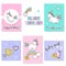 Set of cute unicorn icons, rainbow and stars, child vector illustration, cartoon design