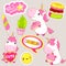 Set of cute unicorns stickers in kawaii style