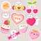 Set of cute Valentine`s day icons in kawaii style