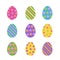 Set of cute various colorful painted easter eggs decorated strip